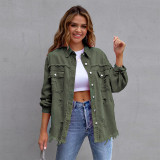 Autumn And Winter Cardigan Solid Color Single-Breasted Washed Casual Denim Turndown Collar Shirt Jacket Women