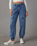 Cargo Denim Pants Women's Autumn Fashion Casual Elastic Waist Loose Women's Jeans