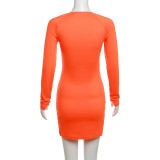 Autumn And Winter Women's Fashion Long Sleeve Sexy Square Neck Low Cut Slim Bodycon Dress