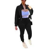 Women's Velvet Autumn And Winter Zipper Pocket Two Piece Tracksuit