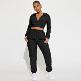 Women's Autumn And Winter Jacquard Hooded Zipper Long Casual Sports Suit
