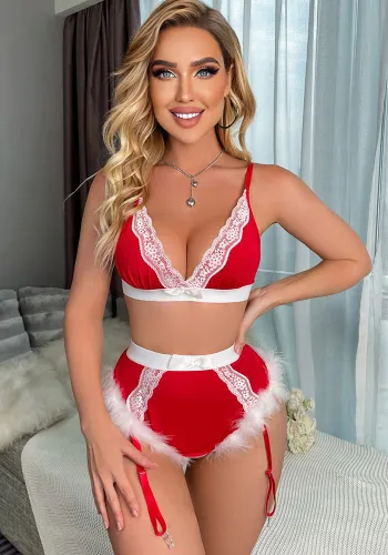 Sexy Christmas Two Pieces Bikini Garter Sexy Lingerie Set