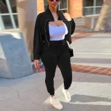 Women's Velvet Autumn And Winter Zipper Pocket Two Piece Tracksuit