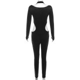 Autumn Women's Sexy Low Back Halter Neck Hollow Long Sleeve Slim Fit Jumpsuit For Women