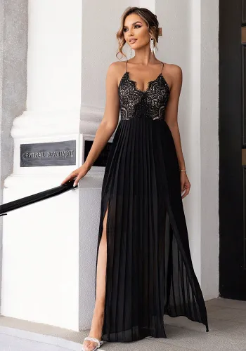 Women's Sexy Contrast Color Lace Slit Slim Dress