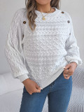 Autumn And Winter Solid Color Button Lantern Sleeve Pullover Sweater For Women
