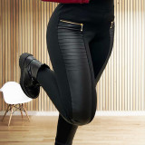 Women's Casual Pants Women's Black Faux Leather Patchwork Trousers