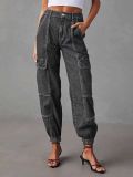 Cargo Denim Pants Women's Autumn Fashion Casual Elastic Waist Loose Women's Jeans