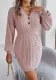 Autumn And Winter Buttoned V-Neck Lantern Sleeves Bodycon Sweater Dress Women's Clothing