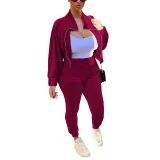 Women's Velvet Autumn And Winter Zipper Pocket Two Piece Tracksuit