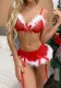 Sexy White Fur Trim Bikini Garter Christmas Lingerie Set