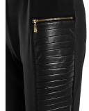 Women's Casual Pants Women's Black Faux Leather Patchwork Trousers