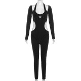 Autumn Women's Sexy Low Back Halter Neck Hollow Long Sleeve Slim Fit Jumpsuit For Women