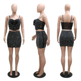 Fashionable Halter Top Bodycon Skirt Beaded Two-Piece Set For Women