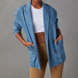 Fashionable Casual Washed Blue Denim Women's Blazer
