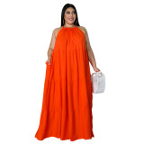 Plus Size Sexy Sleeveless Solid Color Bohemian Long Swing Dress