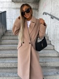 Autumn And Winter Long-Sleeved Turndown Collar Double-Breasted Woolen Coat Top For Women