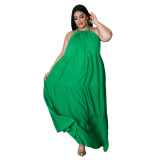 Plus Size Sexy Sleeveless Solid Color Bohemian Long Swing Dress