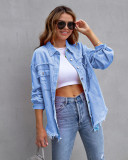 Autumn And Winter Cardigan Solid Color Single-Breasted Washed Casual Denim Turndown Collar Shirt Jacket Women