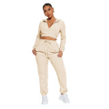 Women's Autumn And Winter Jacquard Hooded Zipper Long Casual Sports Suit