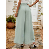 Spring Summer Casual Pleated Button High Waist Women's Wide Leg Pants