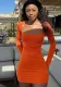 Autumn And Winter Women's Fashion Long Sleeve Sexy Square Neck Low Cut Slim Bodycon Dress