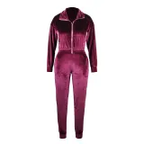 Women's Velvet Autumn And Winter Zipper Pocket Two Piece Tracksuit