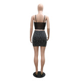 Fashionable Halter Top Bodycon Skirt Beaded Two-Piece Set For Women