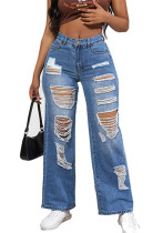 Autumn High Waisted Washed Retro Street Ripped Women's Girls Jeans