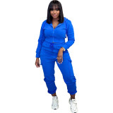 Women's Patchwork Fleece Casual Sports Hooded Two-Piece Tracksuit Set
