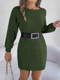 Women Autumn and Winter Solid Twist Lantern Sleeve Sweater Dress