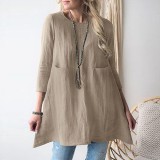 Women Loose Round Neck Three Quarter Sleeve T-Shirt