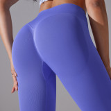 Women Seamless Knitting Breathable Solid Crossover Yoga Pants