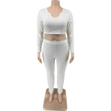 Plus Size Women Ribbed Casual Top and Pant Set