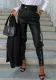 Women autumn and winter pocket pu leather trousers