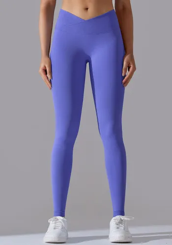 Women Seamless Knitting Breathable Solid Crossover Yoga Pants