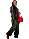 Women Patchwork Line Pu Leather Crop Jacket