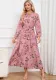 Women Balloon Sleeve Stand Collar Lace Floral Maxi Dress
