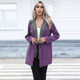 Women Casual Double Zip Contrast Color Long Sleeve Hooded Windbreaker Jacket