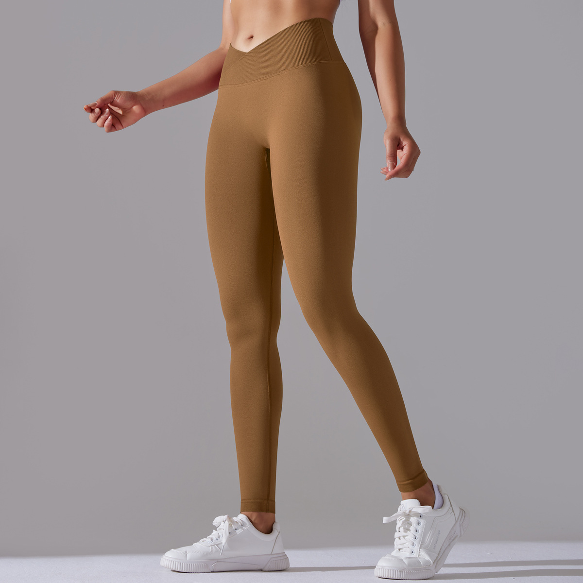 Women Seamless Knitting Breathable Solid Crossover Yoga Pants - The Little  Connection
