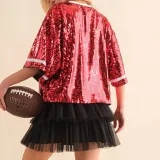 Women Summer Sequined Loose Round Neck Half Sleeve T-Shirt