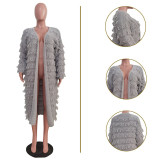 Women winter fashion tassel knitting long coat