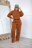 Women's Autumn And Winter Solid Color Round Neck Casual Sports Two-Piece Pants Set