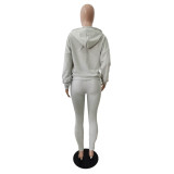 Women's Color Contrast Long-Sleeved Hooded Two Piece Jogging Suit