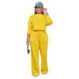 Women's Autumn And Winter Solid Color Round Neck Casual Sports Two-Piece Pants Set