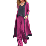 Autumn And Winter Women's Homewear Cardigan Sleeveless T-Shirt Casual Pants Three-Piece Outfit