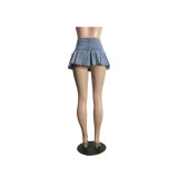 High Waist Fashion Casual Sexy Pleated Mini Denim Skirt