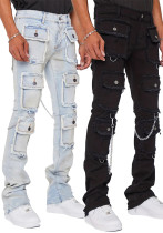 Street Fashion Men's Cargo Denim Straight Leg Pants