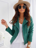 Fashion Slim Short Turndown Collar Solid Color Zipper Jacket For Women