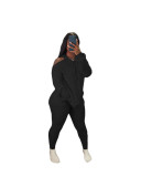 Women's Fashion Solid Color High Stretch Knitting Hooded Sweater Slim Long Pants Two Piece Set